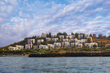 White houses on an island in the sea, Turkey