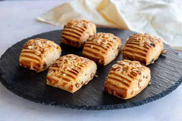 Homemade fresh raisin on cookies with nut particles