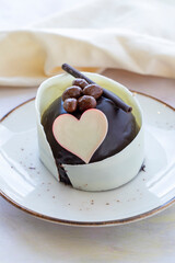 Special design cake. Valentine's day concept cake. White and Black chocolate cake