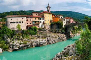 Fototapeta na wymiar Ancient town in the Soca valley, Slovenia.