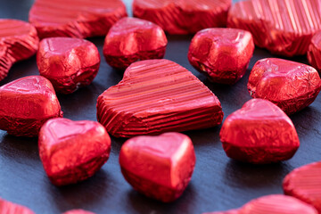 Heart shaped chocolates. Valentine's day concept chocolate