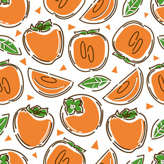 Persimmon seamless pattern. Hand drawn abstract background. Vector.