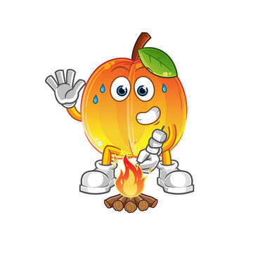 recommend clip art: apricot roasting marshmallows character. cartoon mascot vector