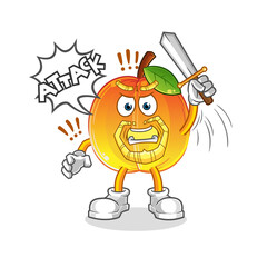 apricot knights attack with sword character. cartoon mascot vector