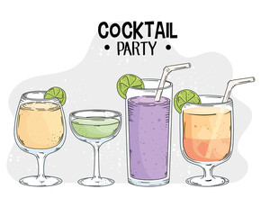 four fresh drinks drawn style