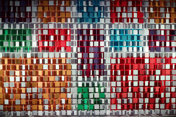 Abstract colorful wall made of metal rotating plates