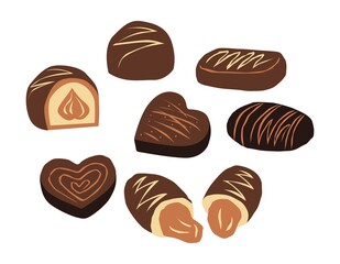 A set of chocolates in various shapes.
