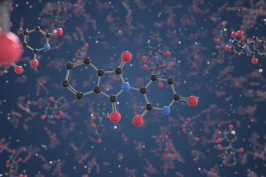 Thalidomide molecule. Ball-and-stick molecular model. Chemistry related 3d rendering