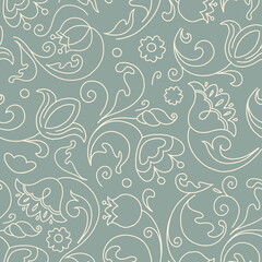 seamless pattern flowers in doodle style