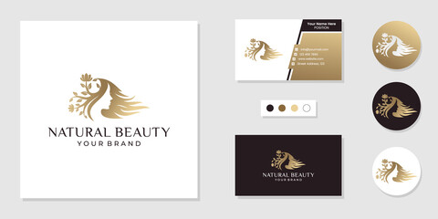 Woman natural beauty logo and business card design template inspiration
