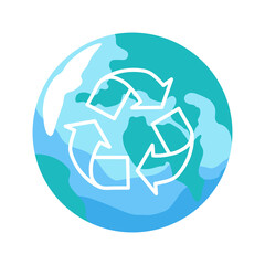 Earth and recycle symbol. Concept of protecting nature from pollution. Waste recycling. Flat style.