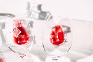 Glasses of Red wine. The play of light and shadow.