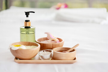 View of Spa Treatment Set with Massage oil and Sea Salt