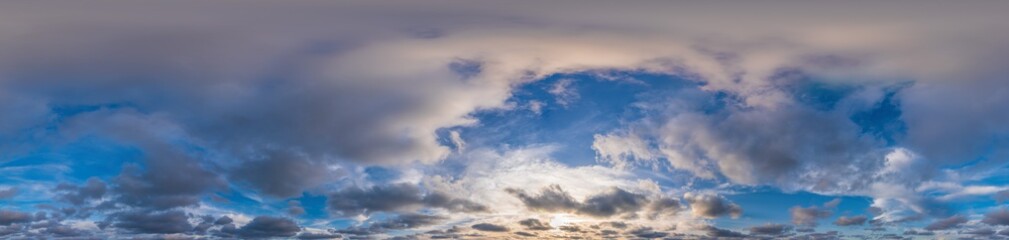 Sky panorama on sunset with Cumulus clouds in Seamless spherical equirectangular format as full...