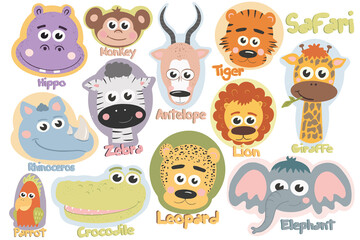 Safari and zoo illustration. Cute cartoon cute wild animal. African safari. Vector illustration for children. Can be used at school or children’s bedrooms.