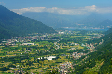 Fototapeta na wymiar Panoramic view of Valtellina from Mello at summer