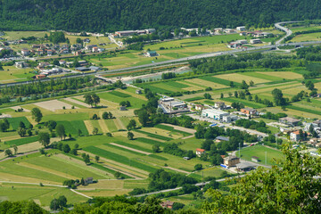 Panoramic view of Valtellina from Mello at summer