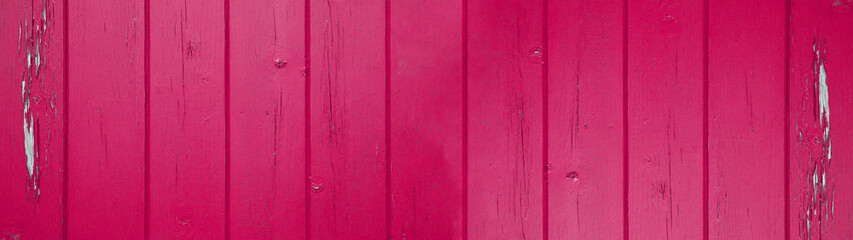 Obraz premium old abstract pink magenta colorful painted exfoliate rustic wooden boards texture - wood background banner panorama long shabby