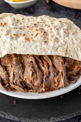 Turkish kebab doner on dark background