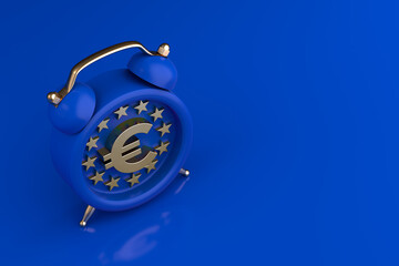 EU Flag with Euro Symbol and Alarm Clock, Concept. 3d Rendering