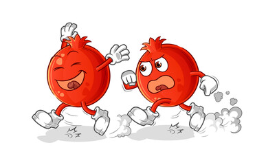 Obraz premium pomegranate play chase cartoon. cartoon mascot vector