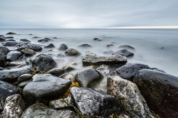 Time exposure of stones at the Westfjords coast