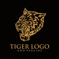 Fototapeta premium Angry tiger face, isolated on white background, suitable as logo or team mascot. Bengal Tiger. Predator animal. Tiger Mascot Color Logo. Animal Tattoo. Angry animal sports mascot. 