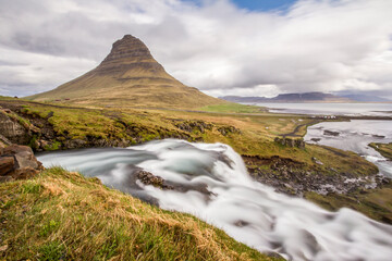 Rapids in front of impressive Grundarfjordur mountain