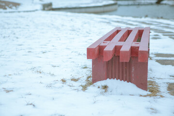 pink bench in the city park