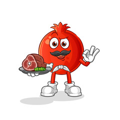 pomegranate chef with meat mascot. cartoon vector
