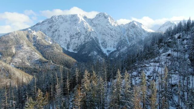 Flying towards the Great Giewont, symbol of Zakopane and Polish Tatra mountains