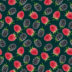Berry  seamless pattern. Raspberry, blackberry 