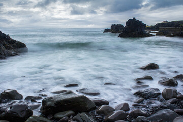 Waves clashing at the stony beach at Hellnar, Snaefellsnes National Park in Iceland