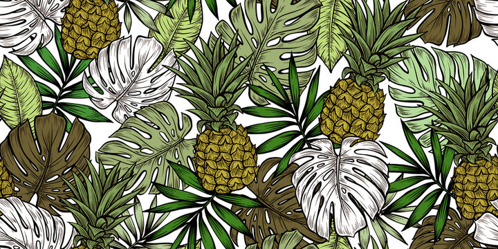 Decorative tropical pattern. Design of wallpapers, fabrics, covers and more. © Anna