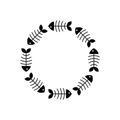 Black and white vector illustration of decorative fish border