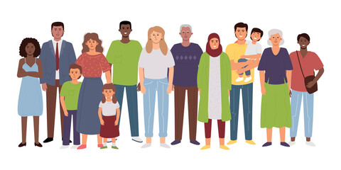 Obraz premium A crowd of diverse people, neighbors. Flat vector illustration.