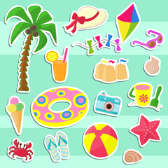A set of stickers with a children's holiday at the sea