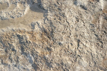 Travertine rock formations close up. Texture of travertine in Pamukkale, Turkey.