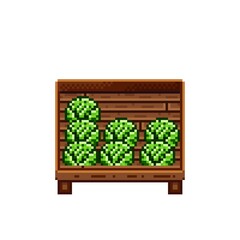 Vegetable shop pixel art. Cabbage in a wooden crate. Green headed cabbage, pixel art on white background. Vegetable stall. Showcase with vegetables waste. Vector illustration.