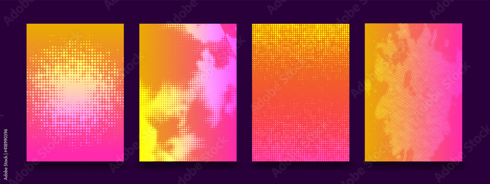 Aufkleber set of orange gradient colorful cover background . abstract gradient background dots pattern with de