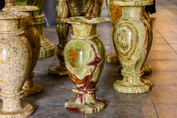 Onyx vases for sale at the shop in Turkey