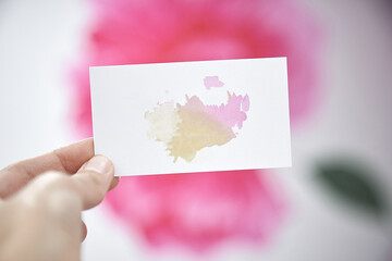 Obraz premium Mockup for business card on pink background. Copy space