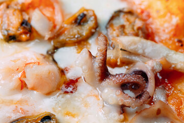 Italian Pizza with Seafood close-up.