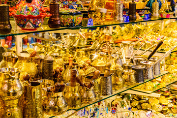 Fototapeta premium Colorful souvenir utensil for sale at the bazaar in Turkey