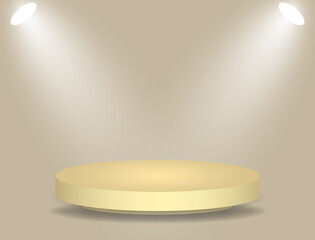 Abstract podium with lighting gold color on a beige background. Podium stage for an award ceremony or performance by an artist. Stock vector illustration.