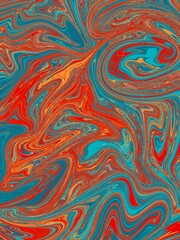 Abstract, impressionism with flowing paint, color in motion, consisting of orange, blue, cyan, white and red colors