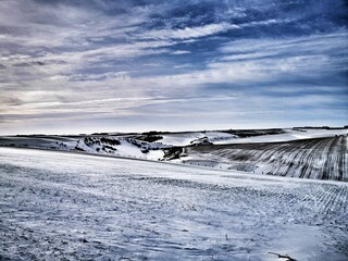 Winter on the Yorkshire Wolds - A view across a snow-covered scene.