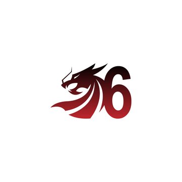 Number 6 logo icon with dragon design vector