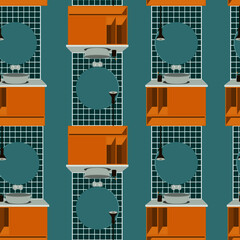 Seamless pattern background with squares bathroom with round mirror