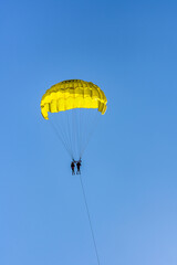 Parasailing at the Mediterranean sea in Turkey. Active and extreme recreation